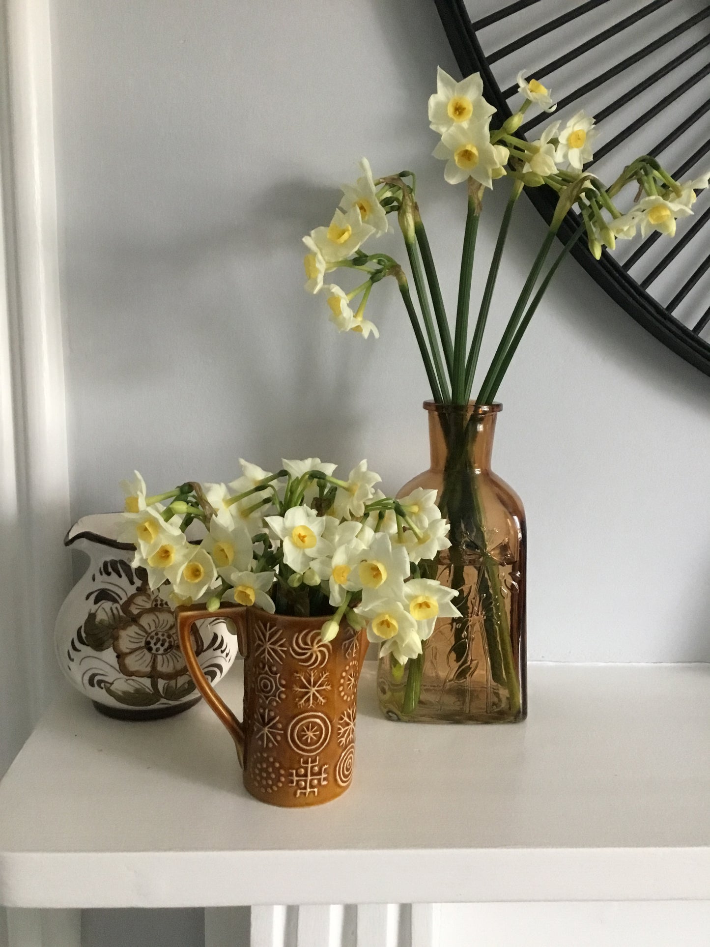 Brown pressed embossed glass vase