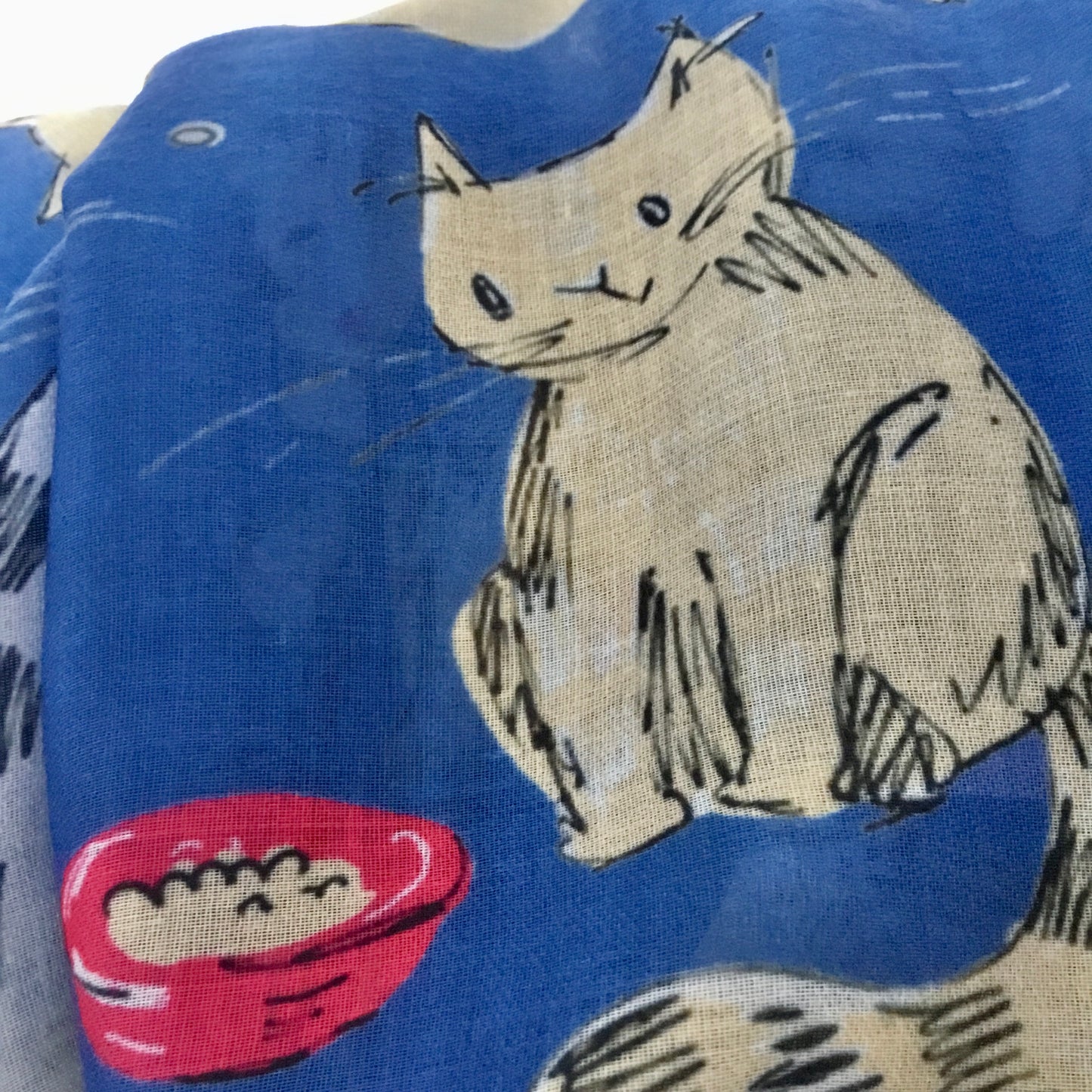 Cat Sketch Print Frayed Scarf